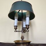 Three-light bouillotte lamp in gold metal, desk lamp.