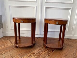 Pair of Art Deco bedside tables made of cedar magnifying glass