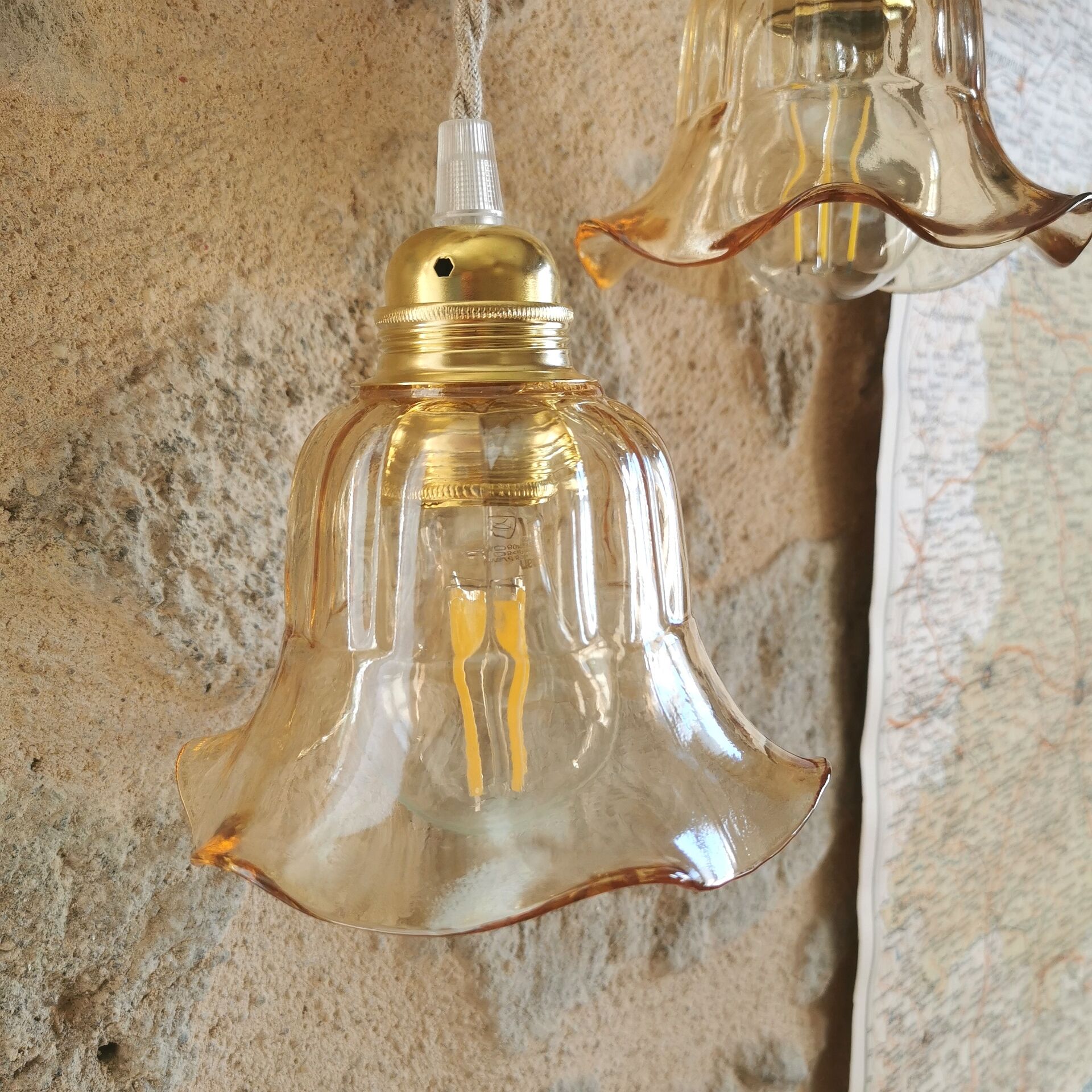 Vintage Portable Lamp Duo, Smoked Glass Tulip Globe