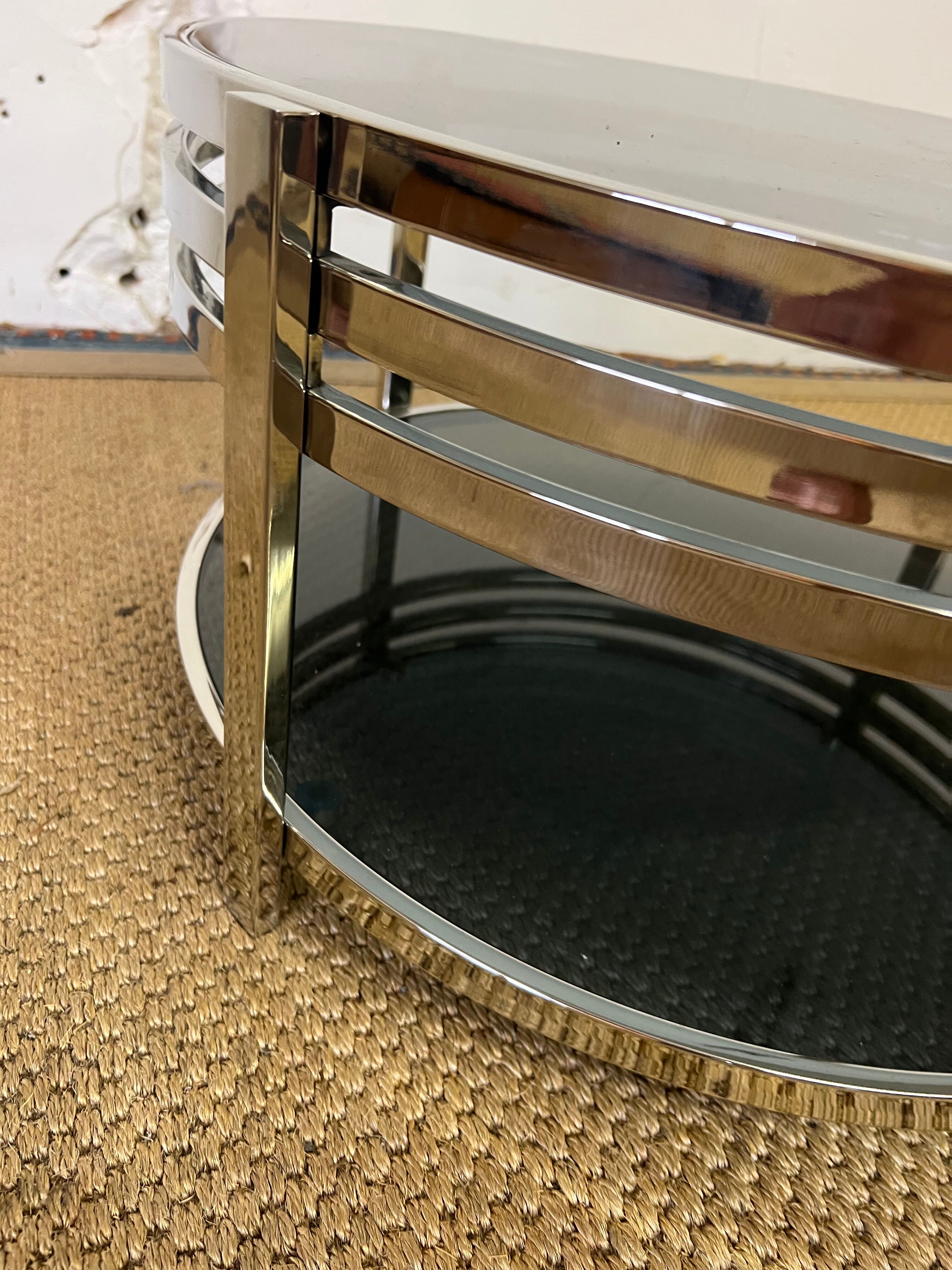 Coffee table in chromed metal and smoked glass, 1970