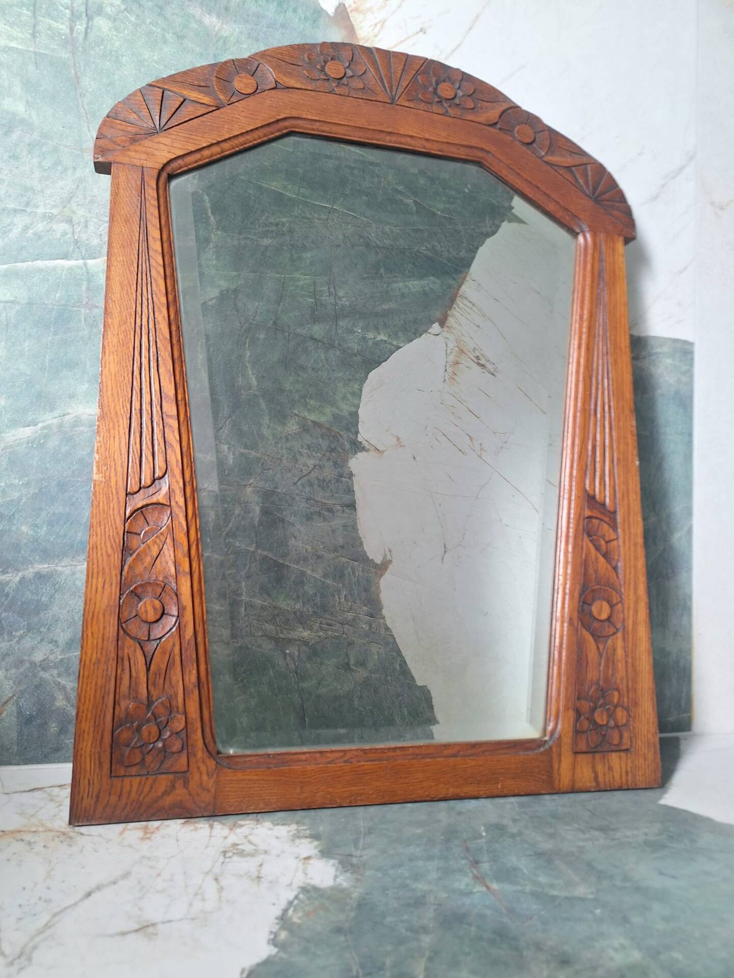 Large antique Art Deco mirror, retro vintage decoration.