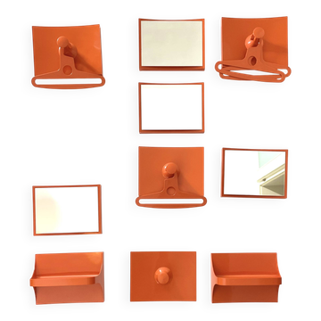 Vintage orange modular wall wardrobe, 1970s