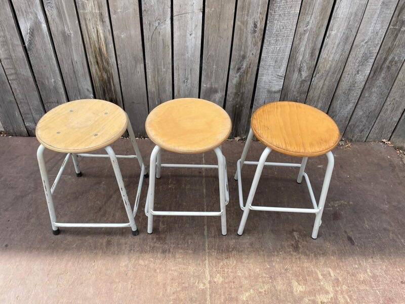 Vintage industrial stackable stool in wood and metal