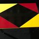 Metal foot coffee table, formica coating, red and yellow black geometry design