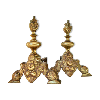 Pair of 18th century brass andirons