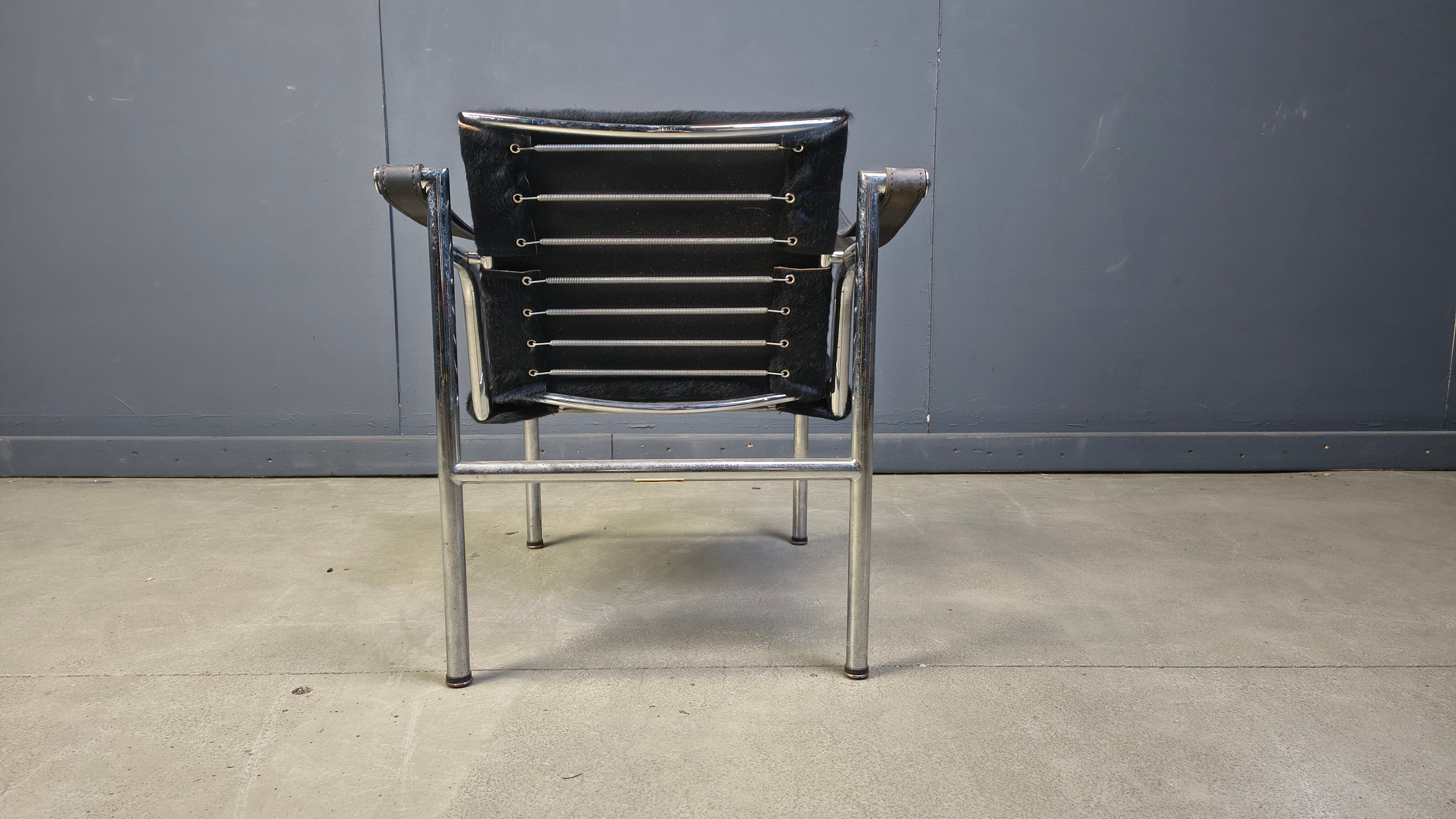 LC-1 chair in black ponyskin by Le Corbusier for Cassina 1970s