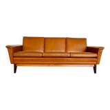 Mid-century vintage Danish 3-person sofa in cognac leather by Nili Stoppmøbler