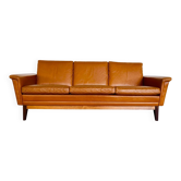 Mid-century vintage Danish 3-person sofa in cognac leather by Nili Stoppmøbler