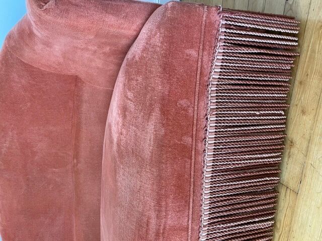 Pink velvet sofa