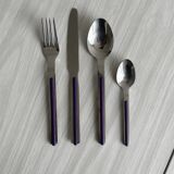 Set of 24 stainless steel and purple plastic cutlery
