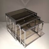 Set of 3 chrome nesting tables. Around 1970.