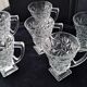 6 tea glasses with handles made of pressed moulded glass