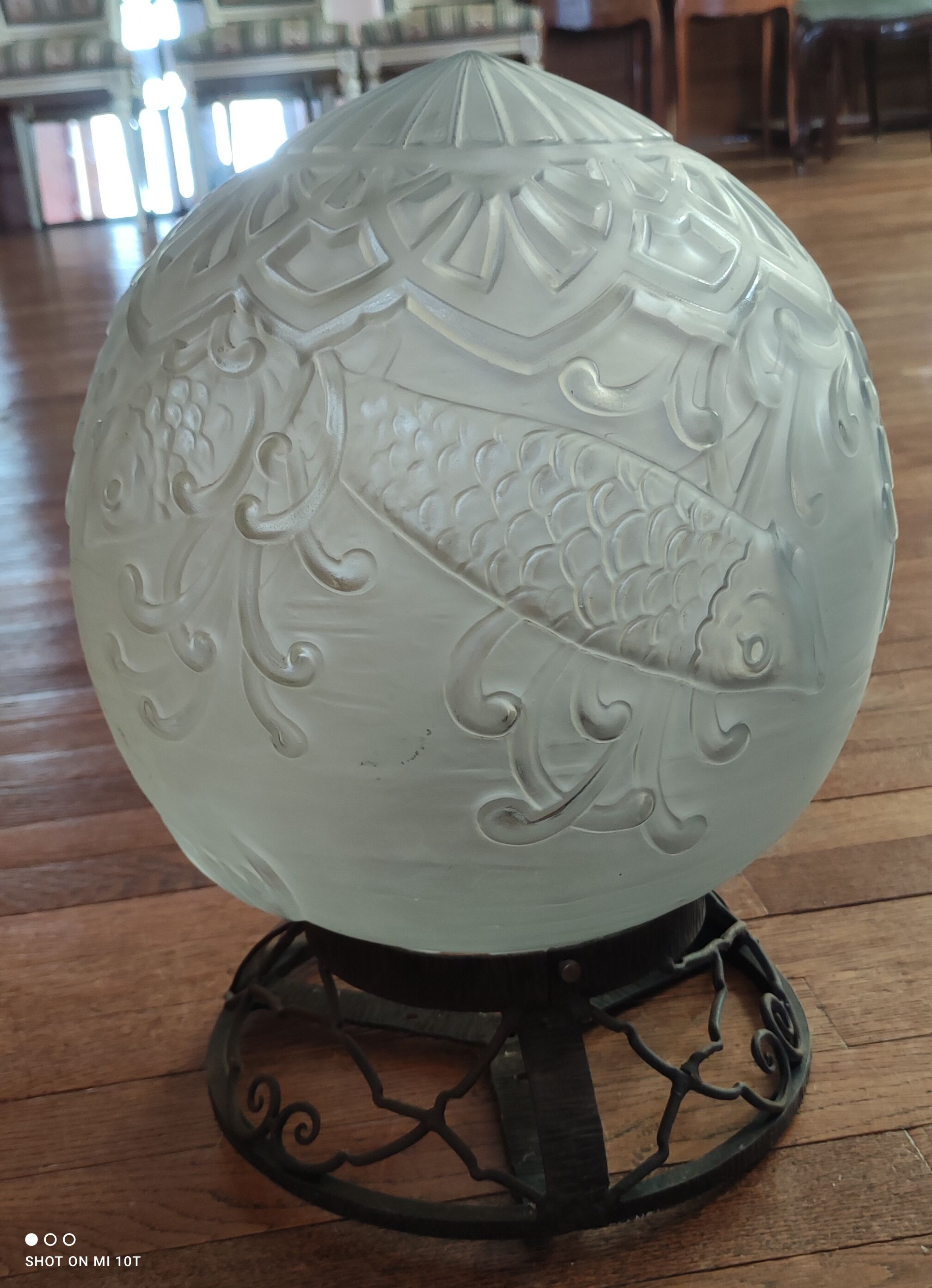 Globe suspension Art Déco/décor poisson