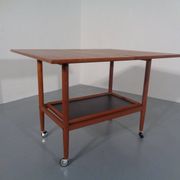 Teak Flip-Flop Expandable Cart with Removable Tray by Grete Jalk for Poul Jeppesens Møbelfabrik, Denmark, 1960s