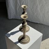Pair of classic candlesticks in patinated gold metal H25