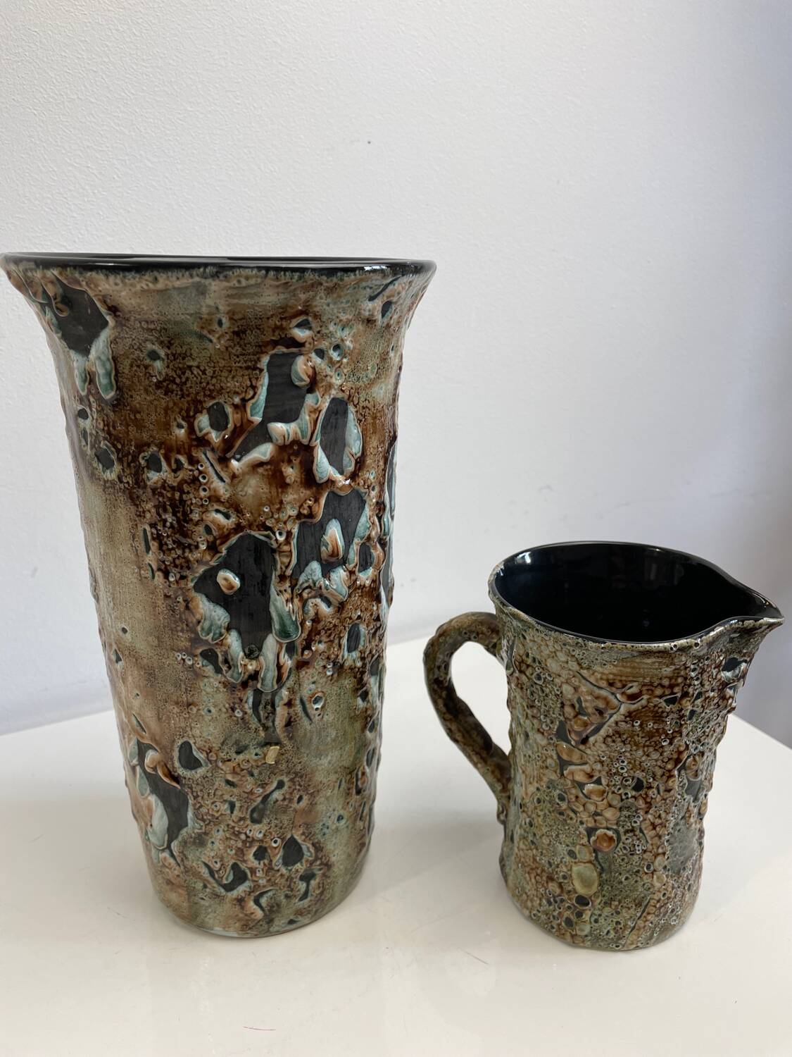 Fat lava ceramic vase and pitcher