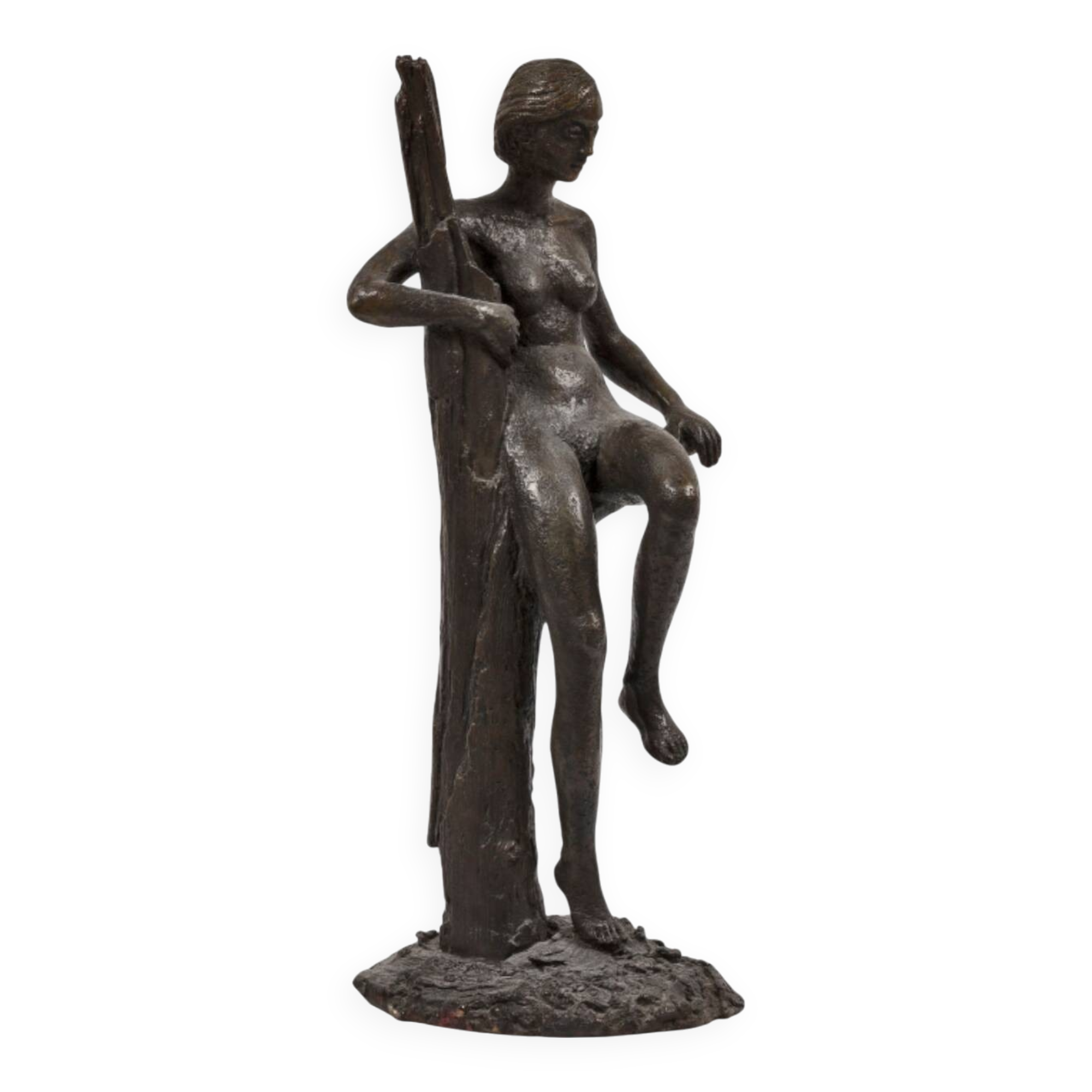 Jean-Pierre Alaux - Bronze Sculpture - Woman sitting on a branch - Signed