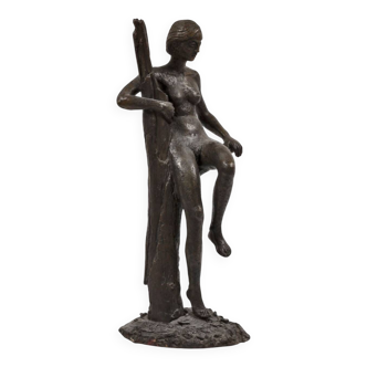 Jean-Pierre Alaux - Sculpture Bronze - Femme assise sur une branche - Signé