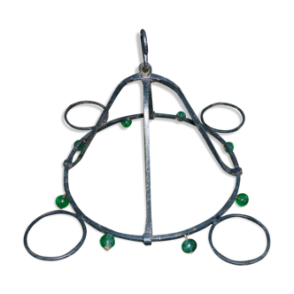 Wrought iron round & glass beads chandelier