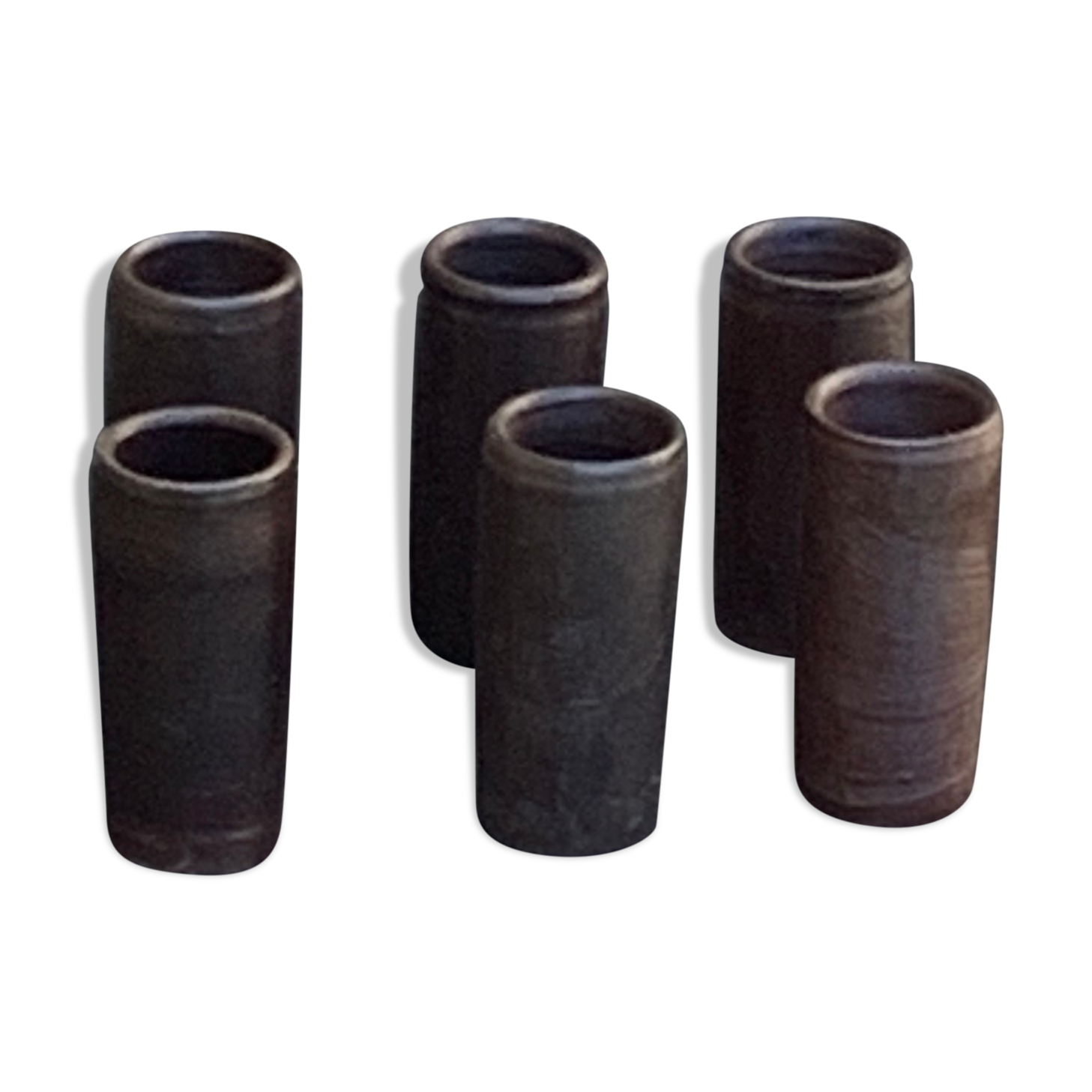 6 vintage cylindrical sandstone liqueur glasses