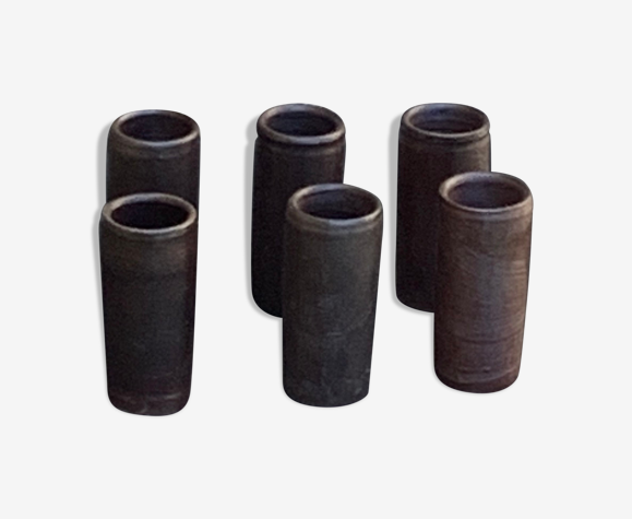 6 verres à liqueur en grès cylindrique vintage