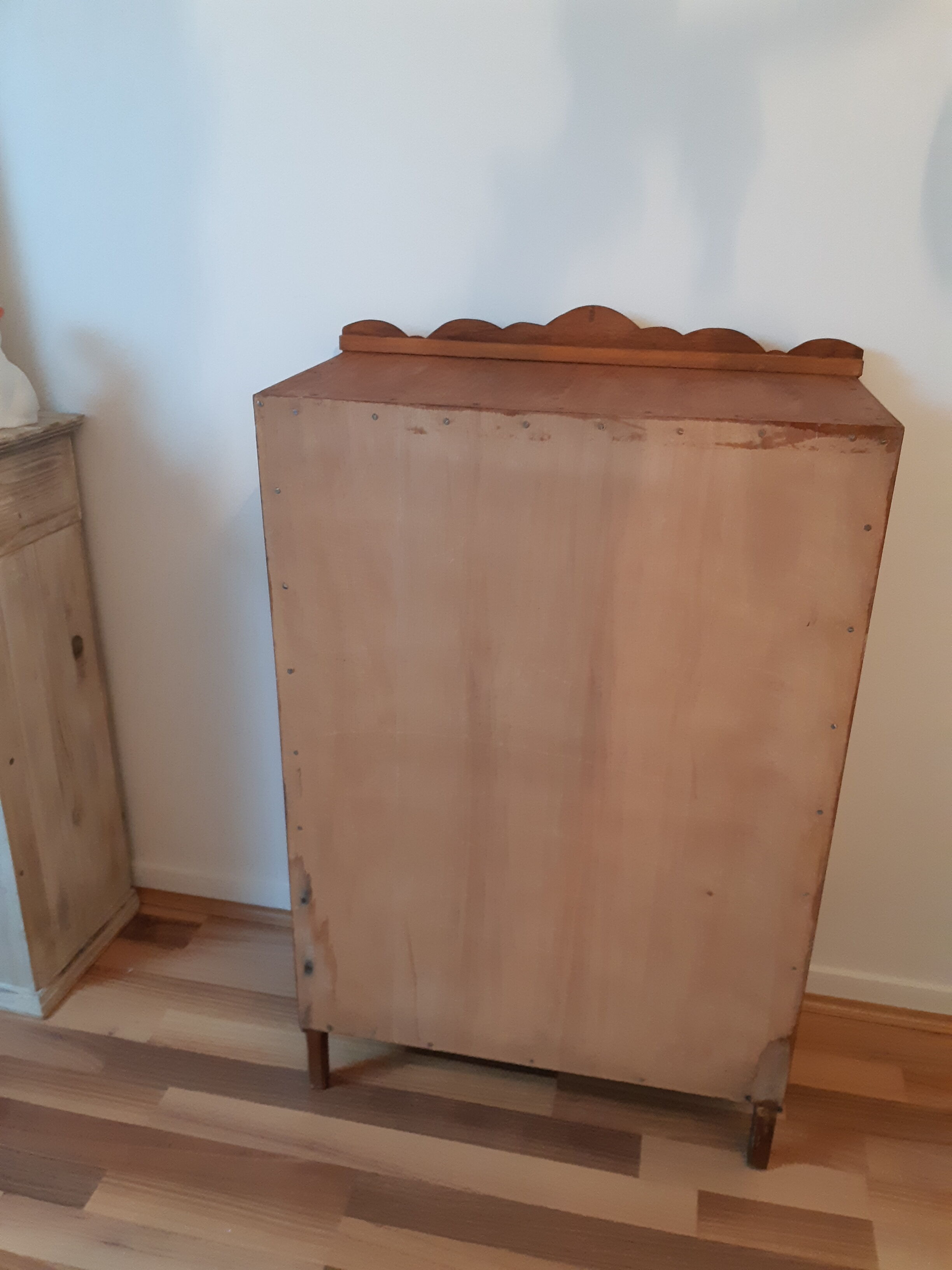 Handcrafted wooden doll cabinet, vintage French 50s