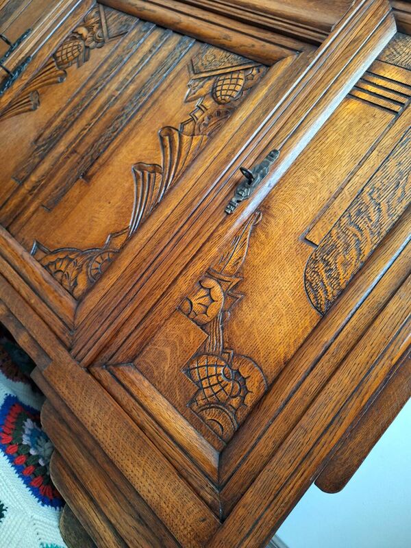 Buffet art déco plateau marbre, meuble vaisselier ancien