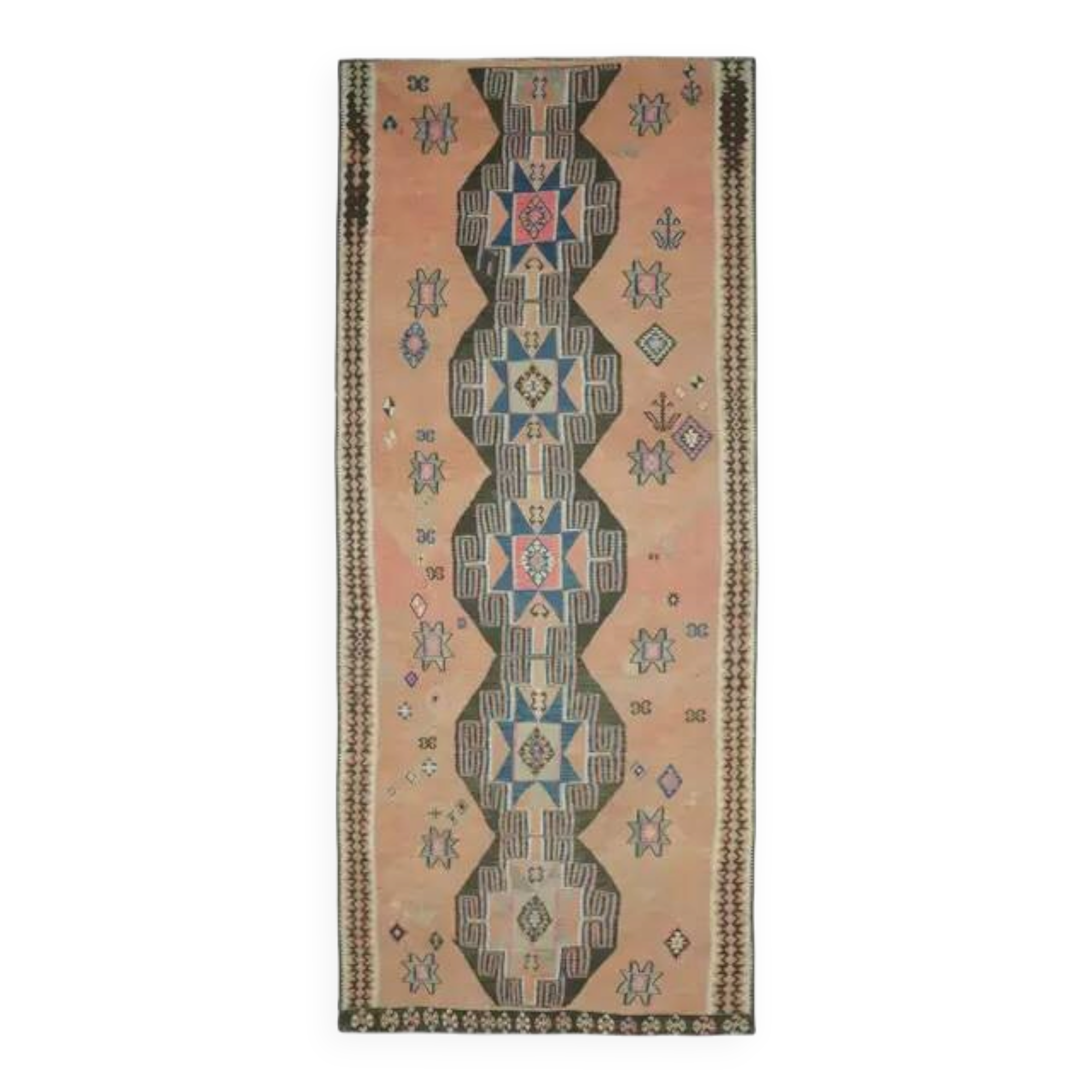 Vintage Turkish Oushak Handmade Cotton Orange Wool Kilim Runner Rug 170x404