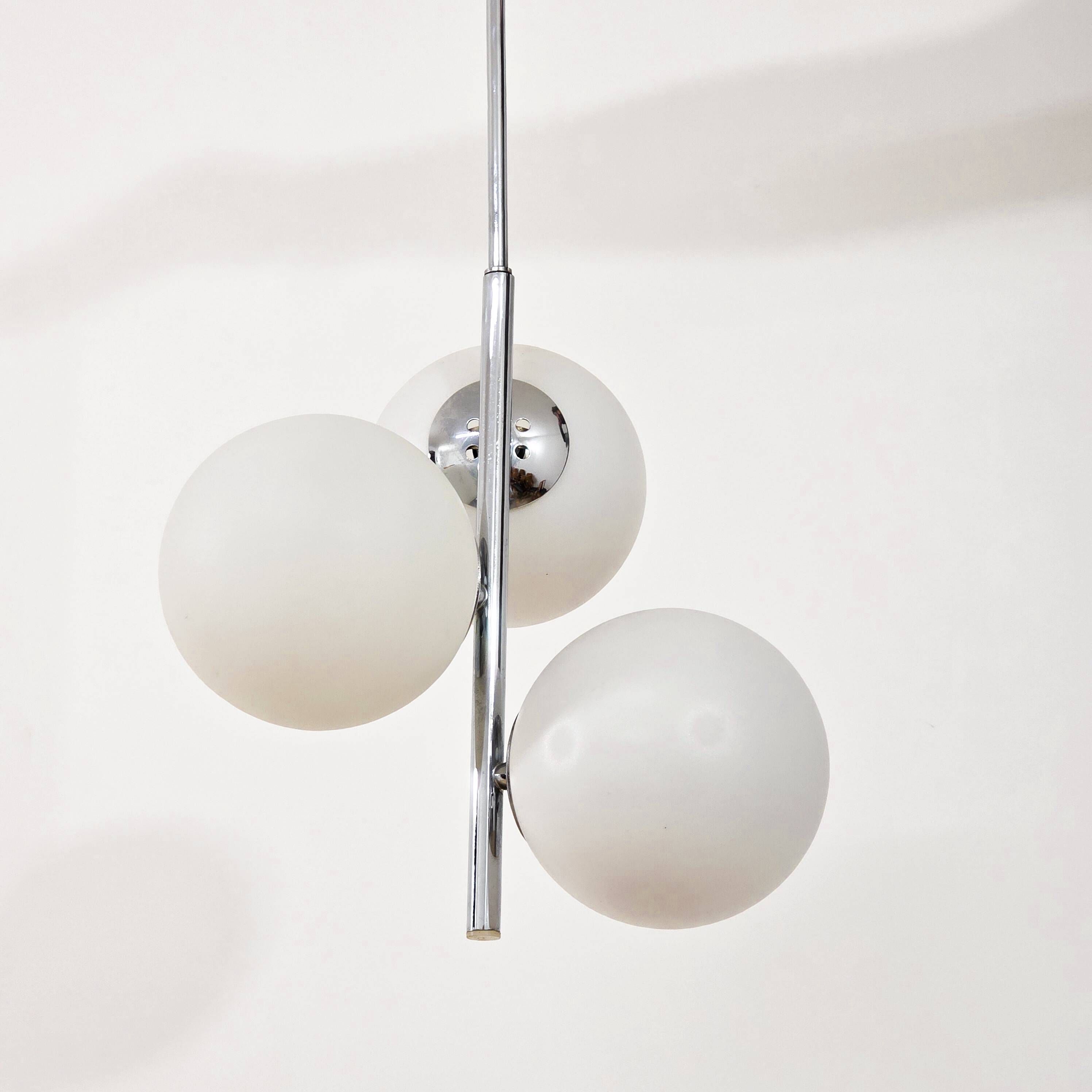 Chrome vintage chandelier with globes – 1970s modernist design