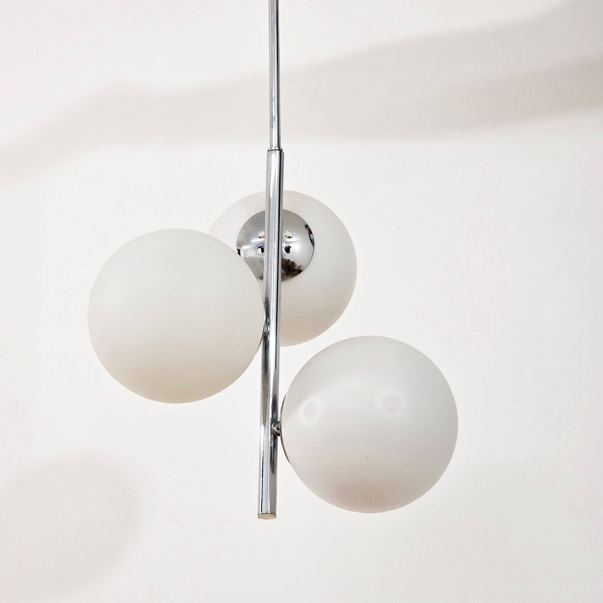 Chrome vintage chandelier with globes – 1970s modernist design