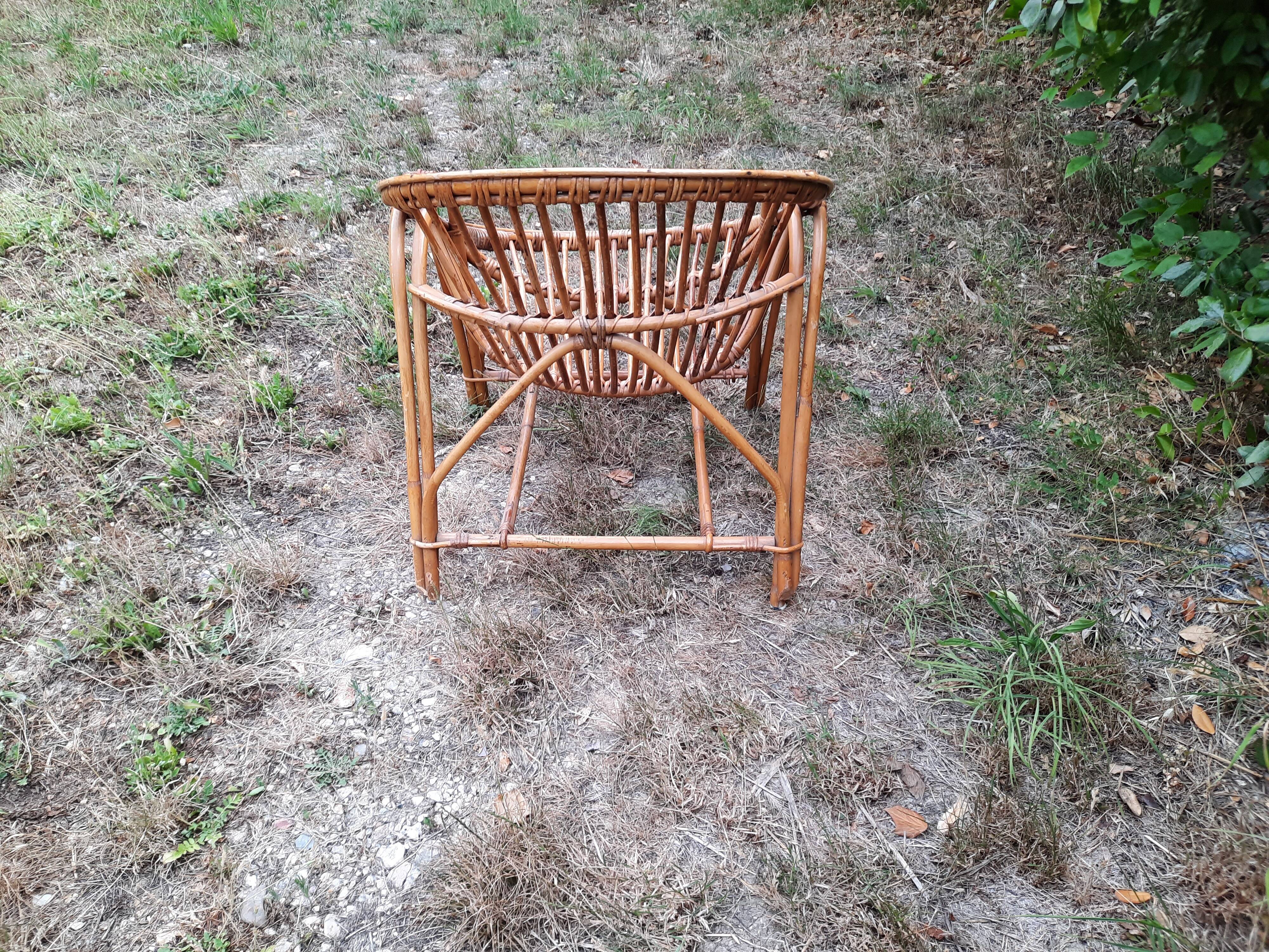 Pair of bamboo and rattan "basket" armchairs