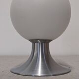 Space age round lamp in frosted white glass, France circa 1970.