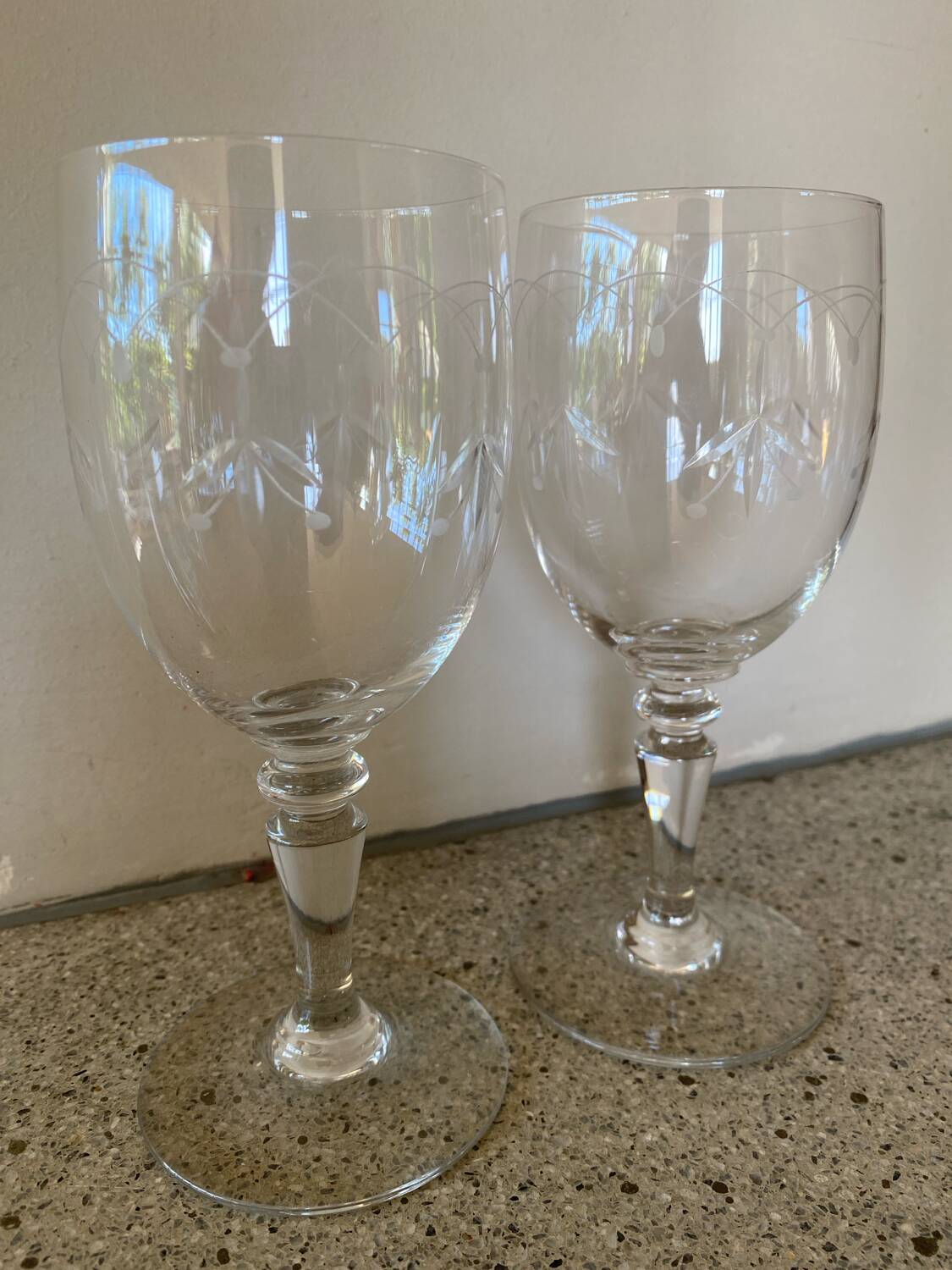 2 crystal wine glasses