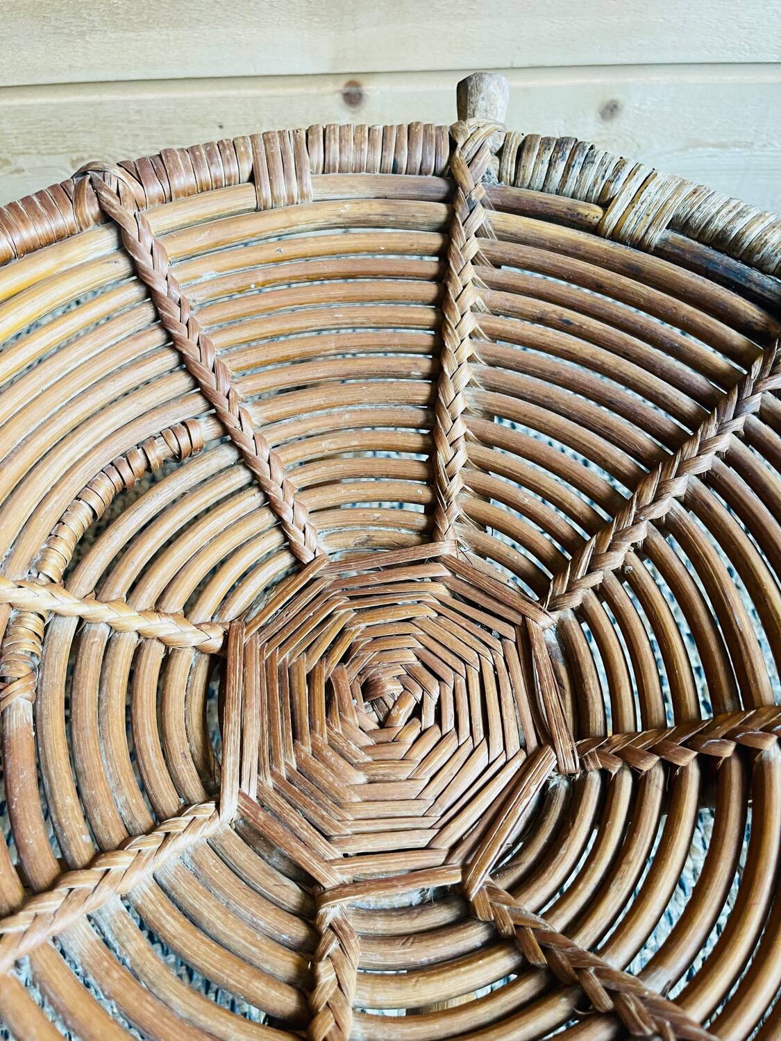 Rattan and wood stool