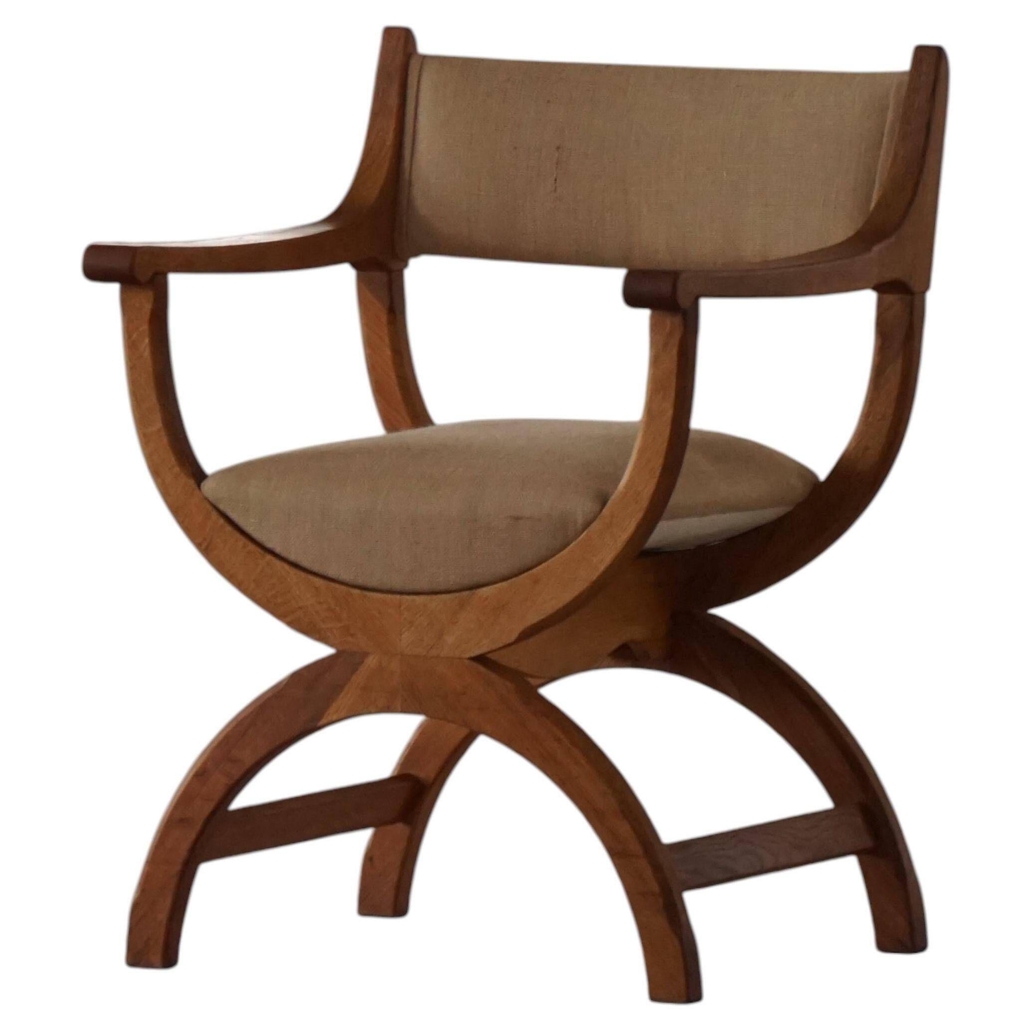 "Kurul" armchair in Oak and jute fabric, Henning Kjærnulf, Mid-century modern, 1960s