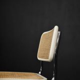 Set of 2 modern vintage Italian chairs in white wood and mid-century French wicker.