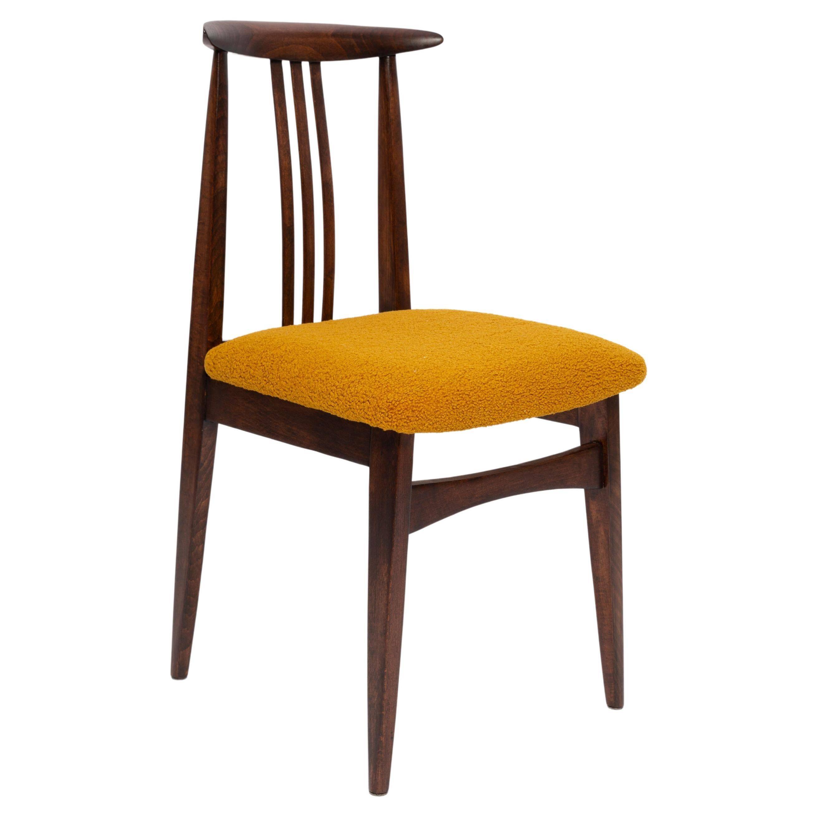 Beech chair with ochre boucle upholstery in mid-century style, Mr. Zielinski, Europe, 1960s.