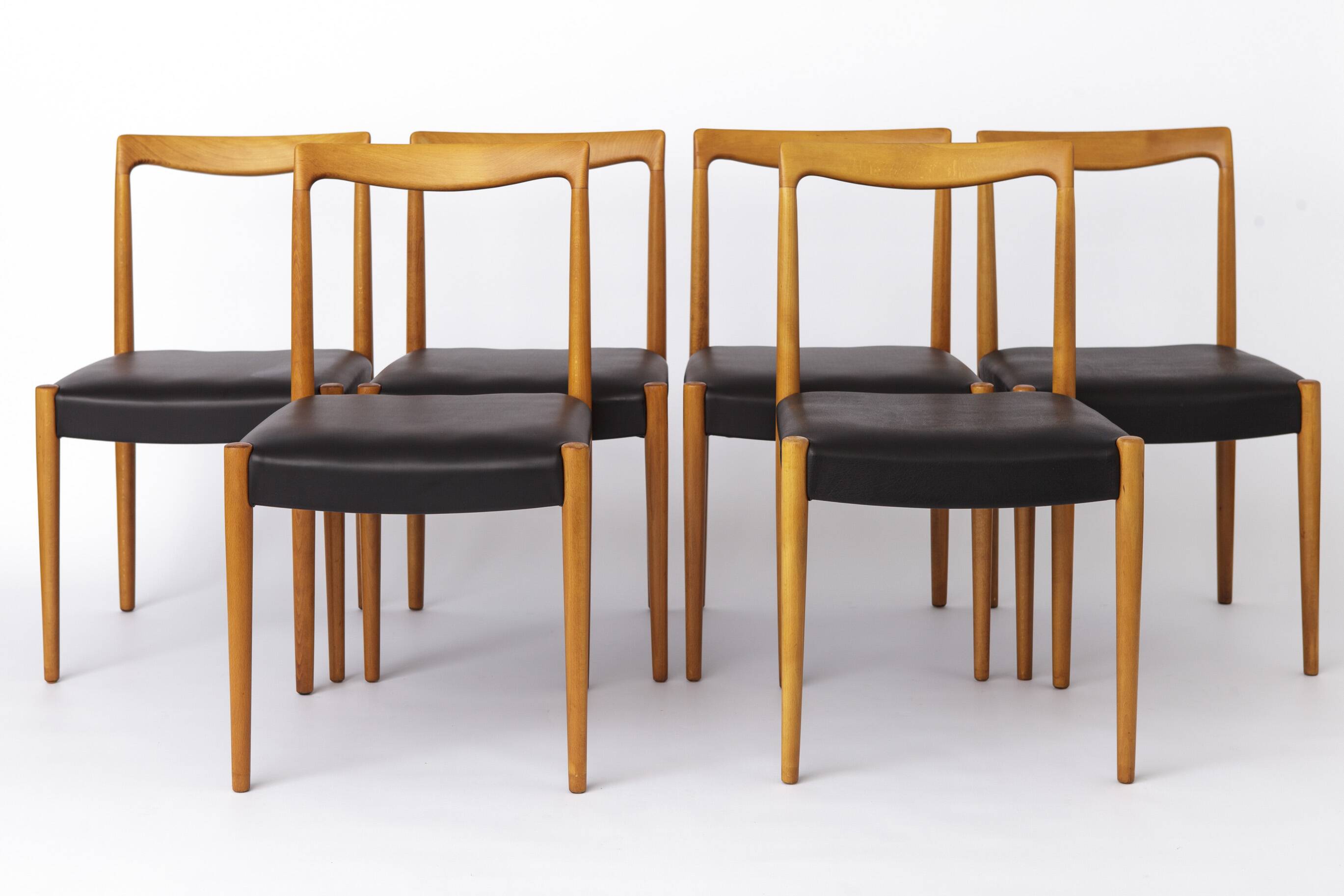 Set of 6 Vintage Lübke Dining Chairs 1970s Germany, Mid Century Beech Wood