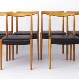 Set of 6 Vintage Lübke Dining Chairs 1970s Germany, Mid Century Beech Wood
