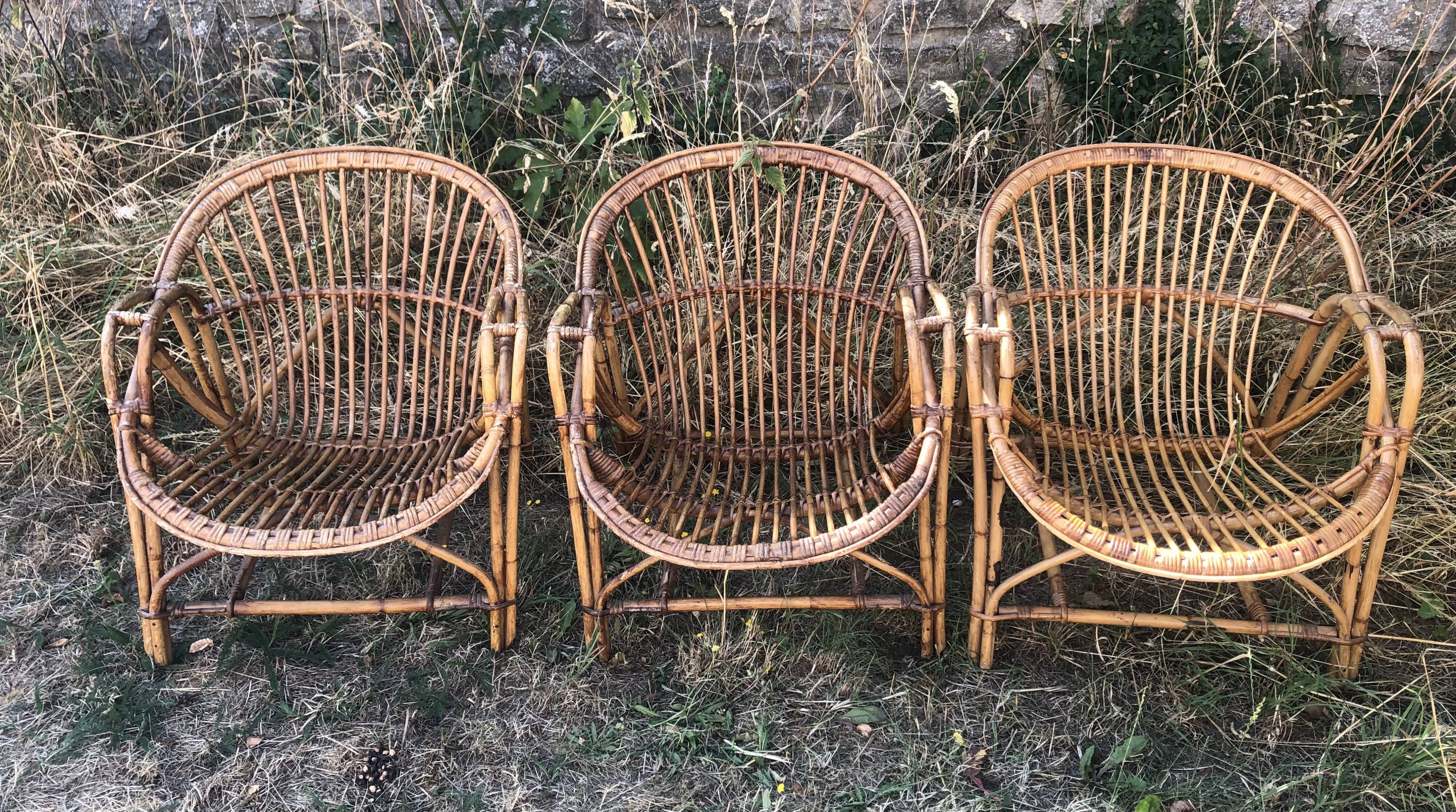 Fauteuils rotin bambou osier vintage années 60