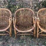 Rattan armchairs bamboo wicker vintage 60s