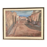 Swedish Oil on Canvas"Bygata med hus, Spanien"by Jean Ragnar Vintage&Framed