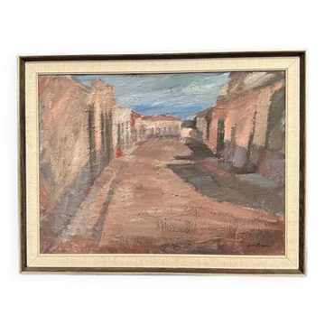Swedish Oil on Canvas"Bygata med hus, Spanien"by Jean Ragnar Vintage&Framed