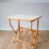 1960s rattan and bamboo side table with magazine rack