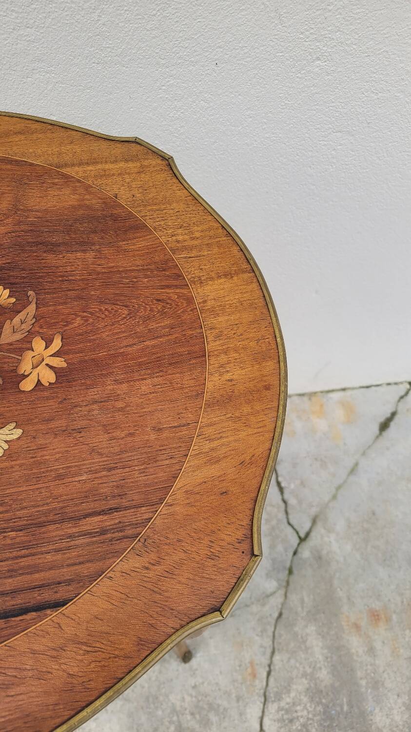Selette pedestal side table Louis XV style with decorated marquetry and rosewood - 1900s