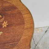 Selette pedestal side table Louis XV style with decorated marquetry and rosewood - 1900s