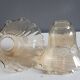2 tulip globes ruffled, amber silkscreened decoration white - vintage 1970
