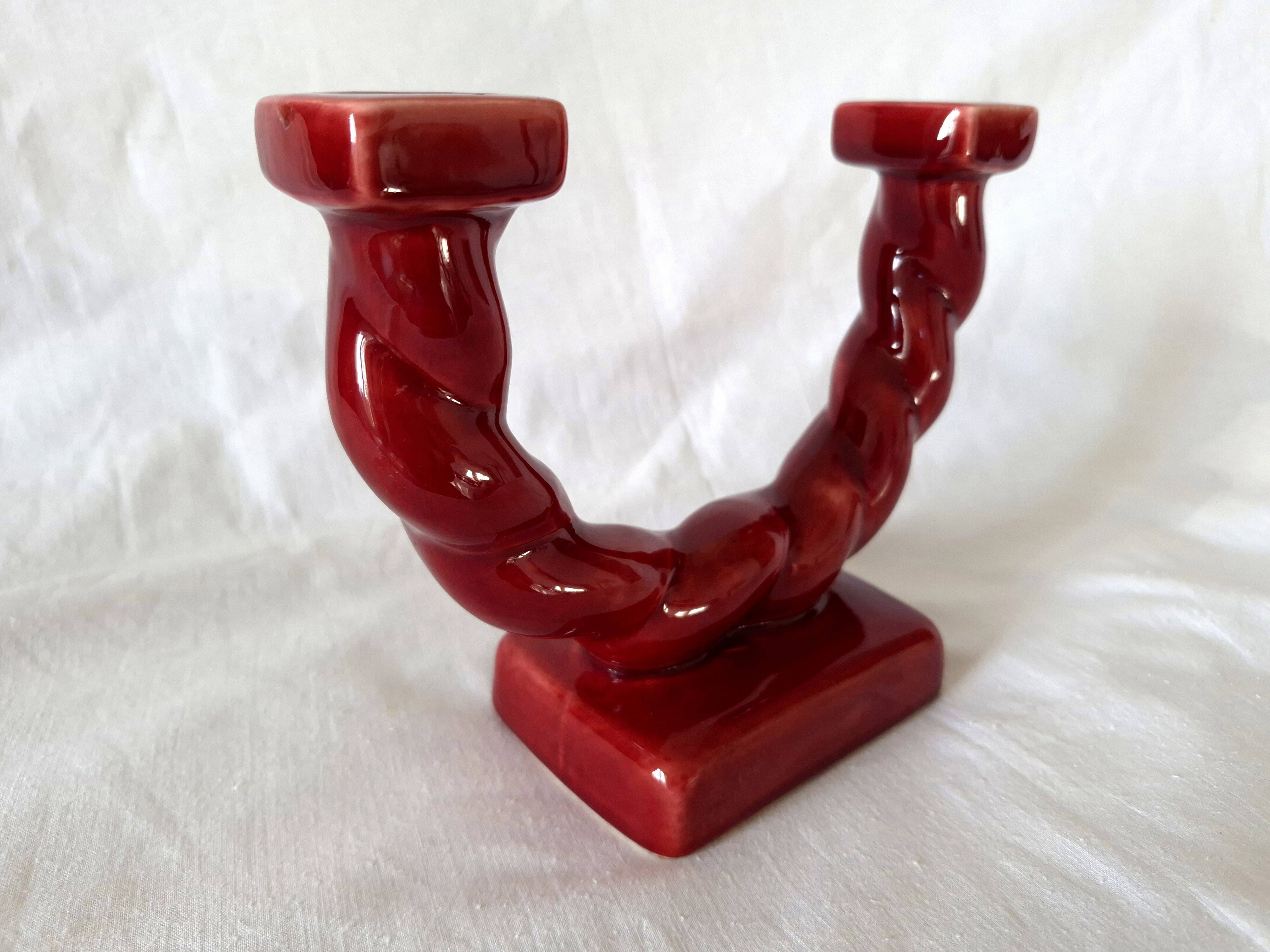 Ceramic chandelier, signed LONGCHAMP, twisted old red