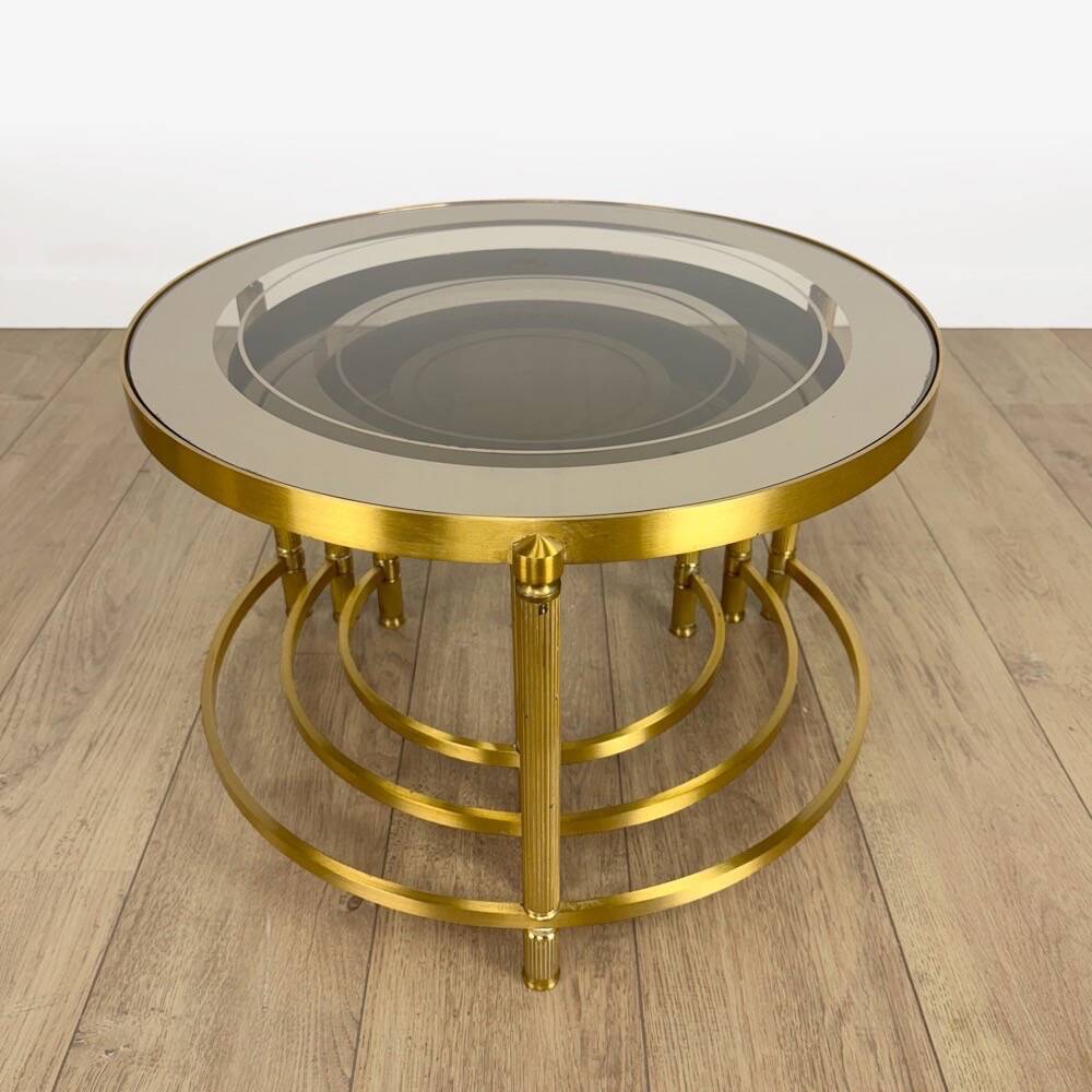 Tables gigognes rondes bronze doré verre fumé vintages