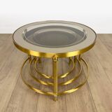 Vintage round nesting tables in gilded bronze with smoked glass